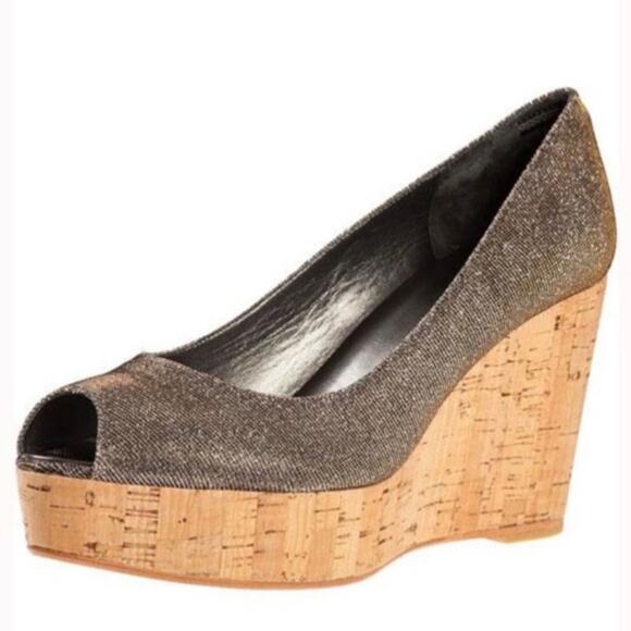 Stuart Weitzman Anna wedge heels iridescent metallic shimmer sz 8 - Picture 1 of 7
